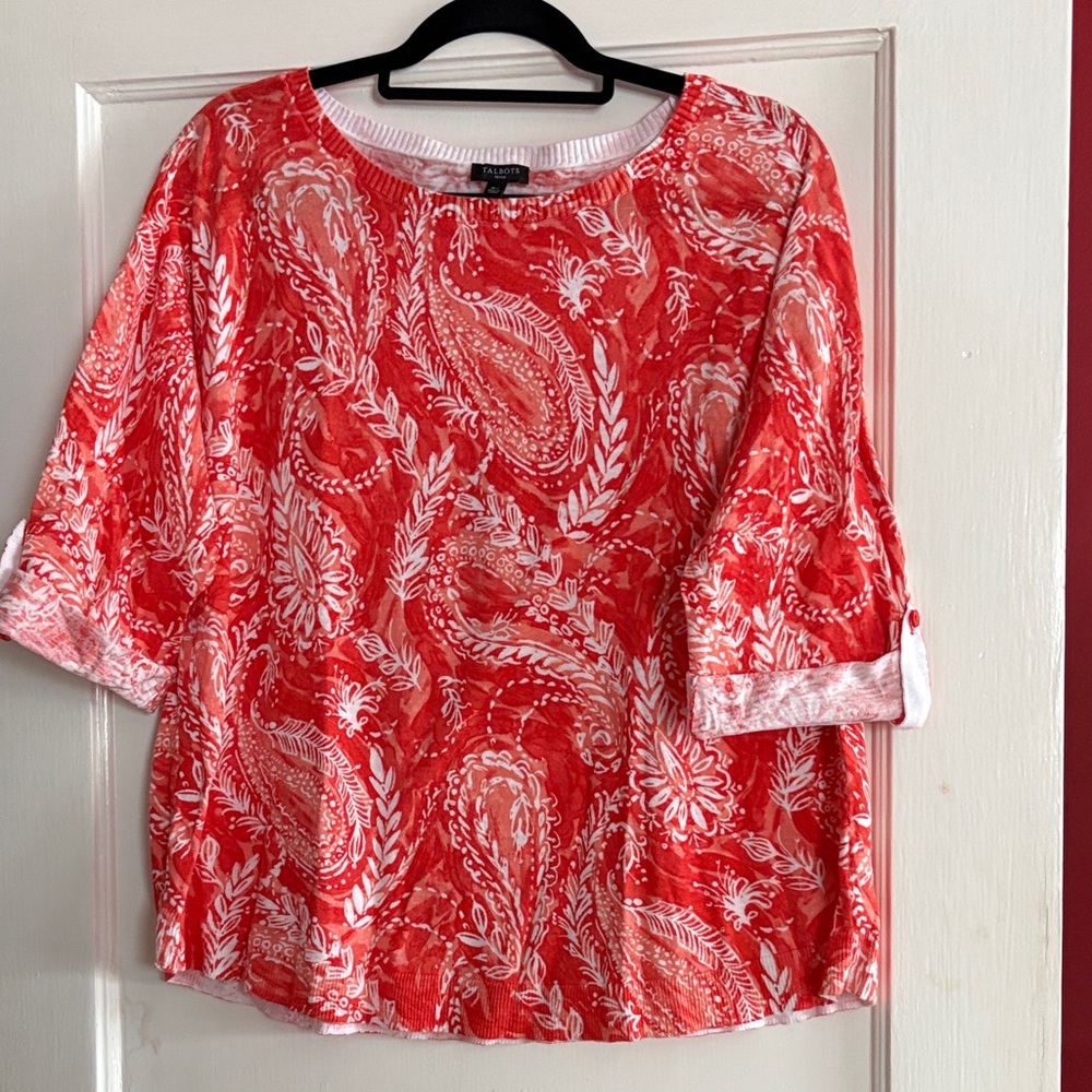Talbots Red and White Paisley Blouse